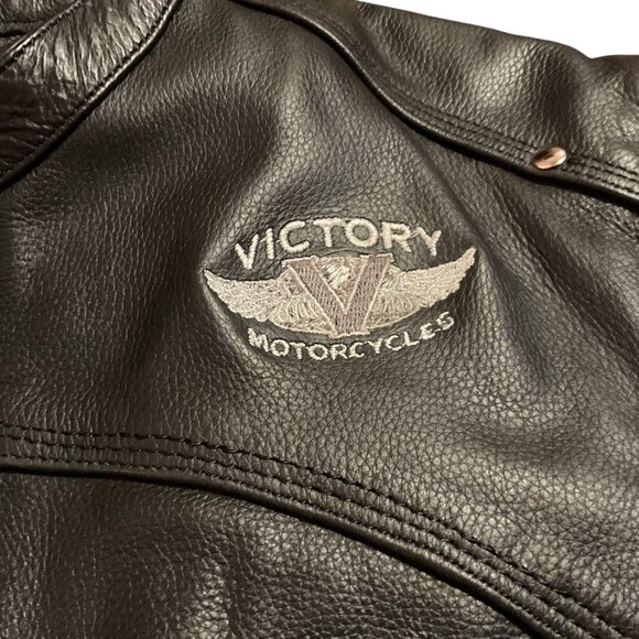 NWT Victory Motorcycles Black Leather Motorcycle Jacket Size L Flight Jacket - Picture 8 of 10